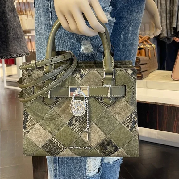 MICHAEL KORS Hamilton Small Patchwork Satchel Crossbody Bag
Olive 
NWT - Picture 14 of 16